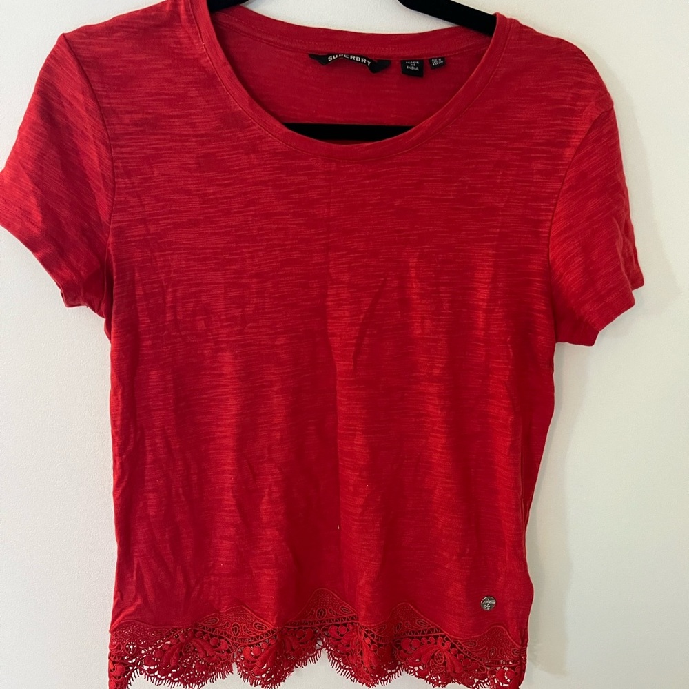 Vibrant red Tee with lace detailing